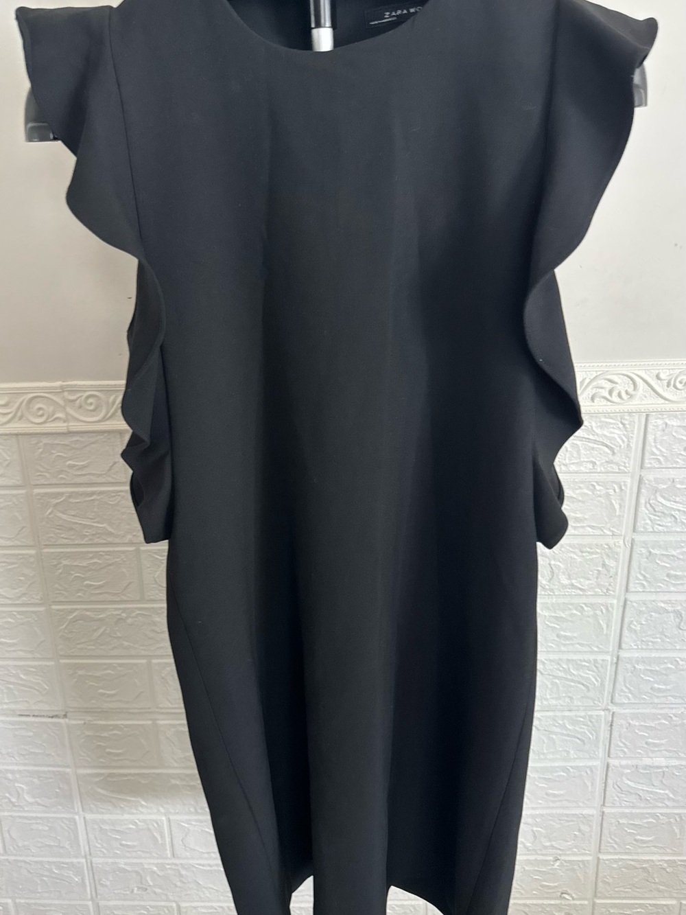 Zara Black Midi Dress with Ruffle Sleeves